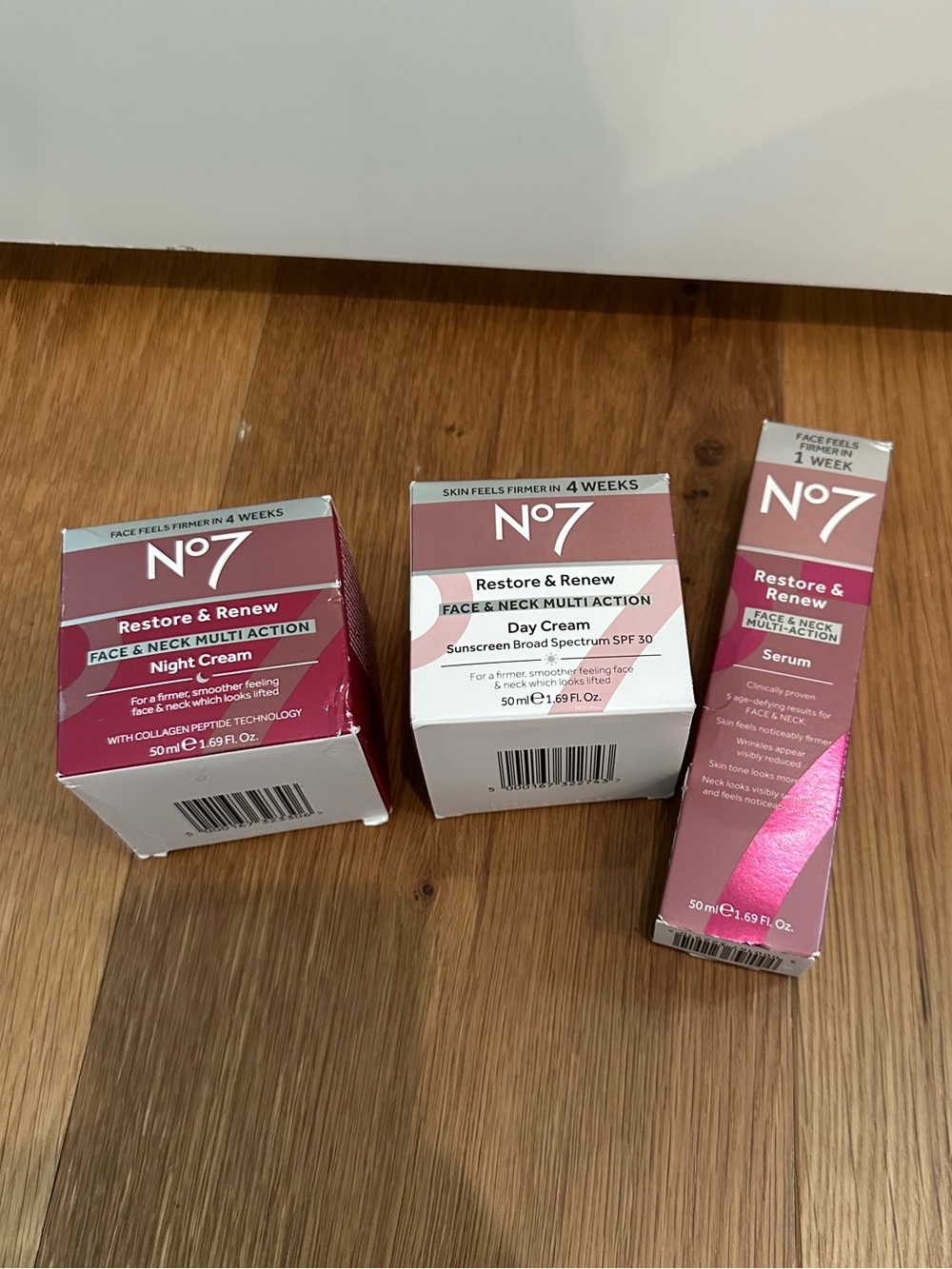 No 7 Restore & Renew Face & Neck Multi-Action Set-Night Cream, Day Cream, Serum
